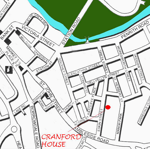 Map with Cranford House location in Keswick